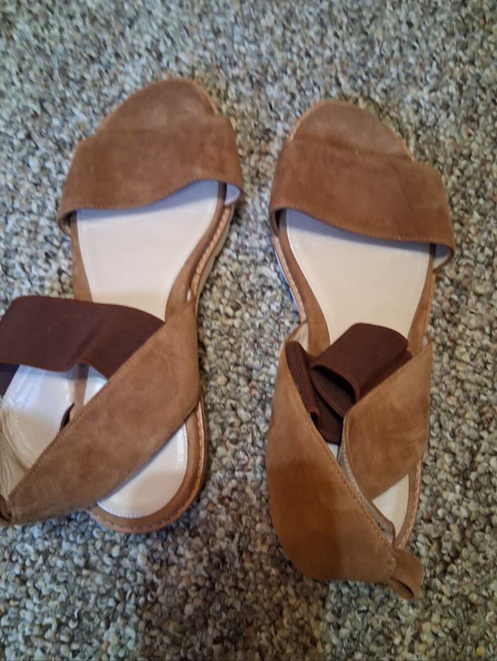 Stuart Weitzman Tan Suede Crisscross Slide Sandals
